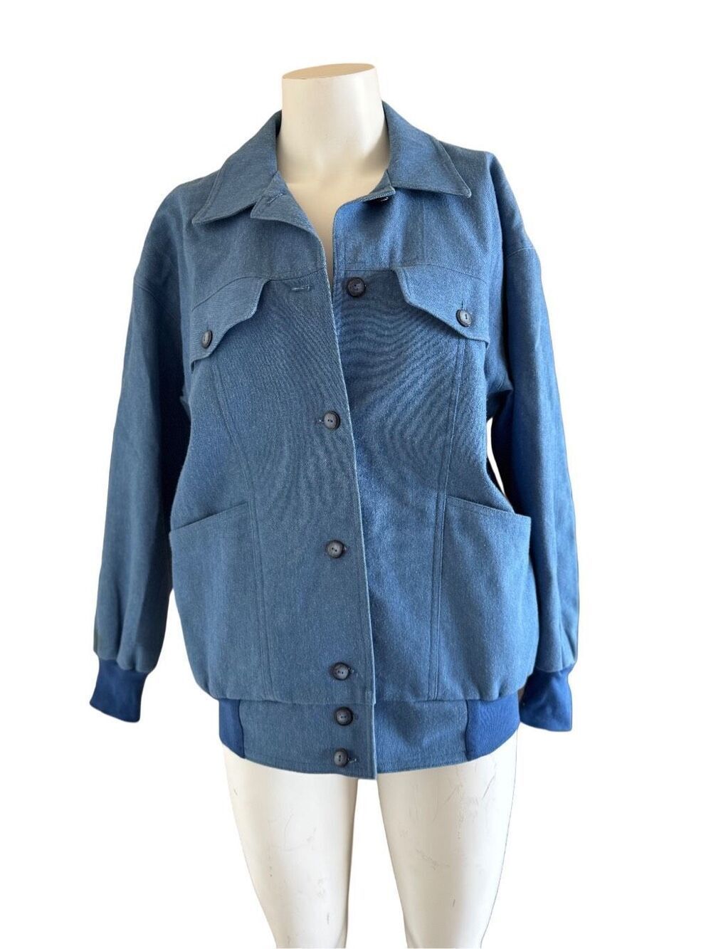 Adultโunisex Large 70s light blue denim chambray jacket large pockets varsity